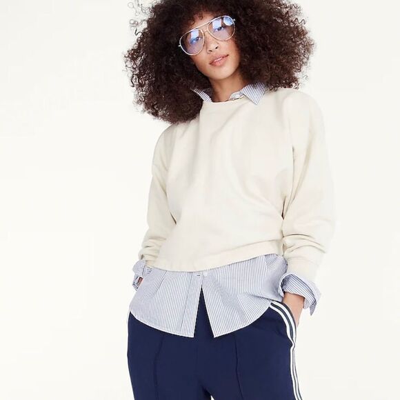 NWT J CREW-University terry cropped crewneck sweatshirt Size Medium Navy/White - Picture 2 of 3